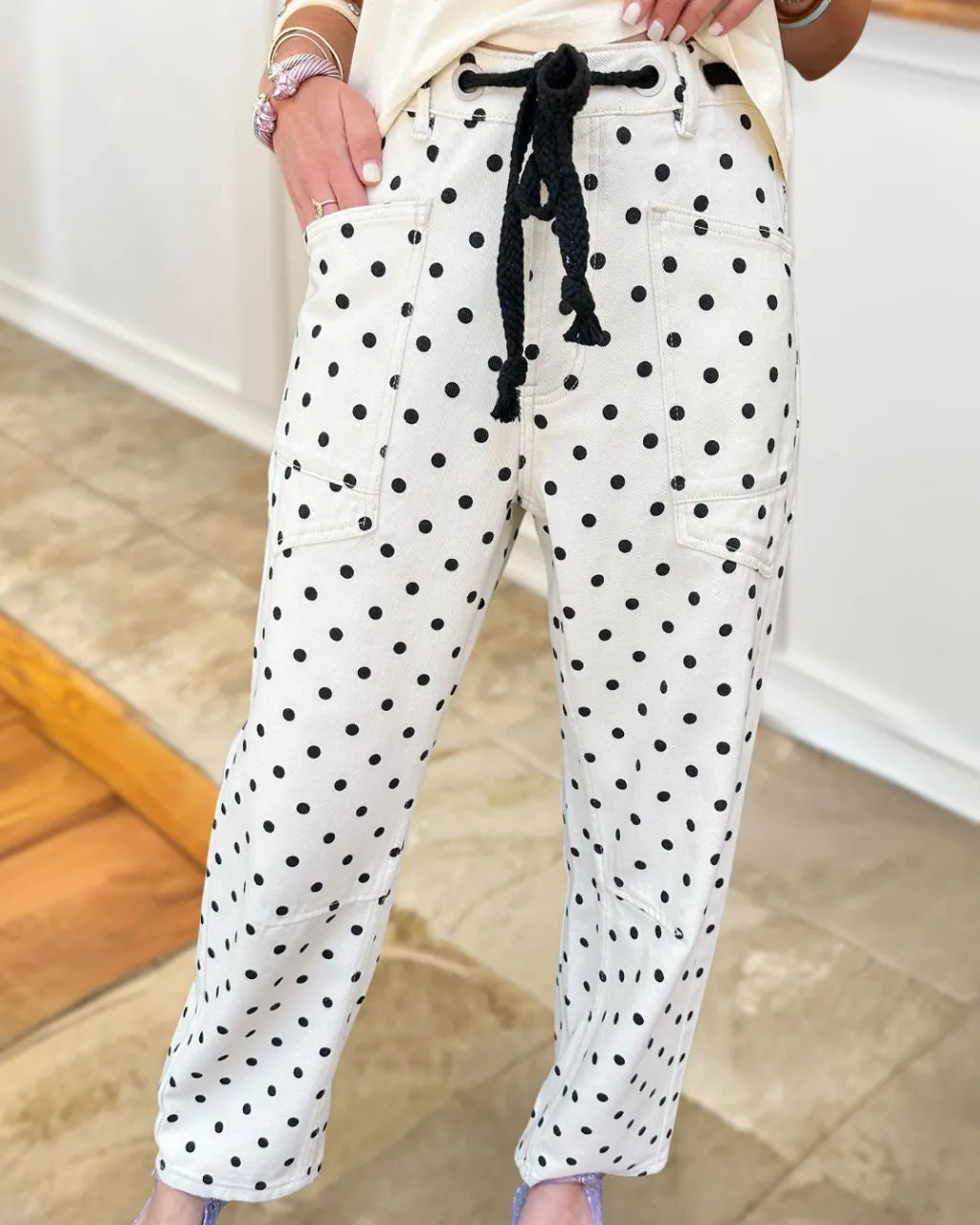 Stylish Polka-Dot Drawstring Pants