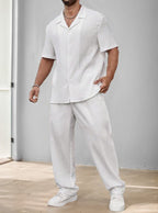 Versatile Stripe Textured Shirt Pants Set