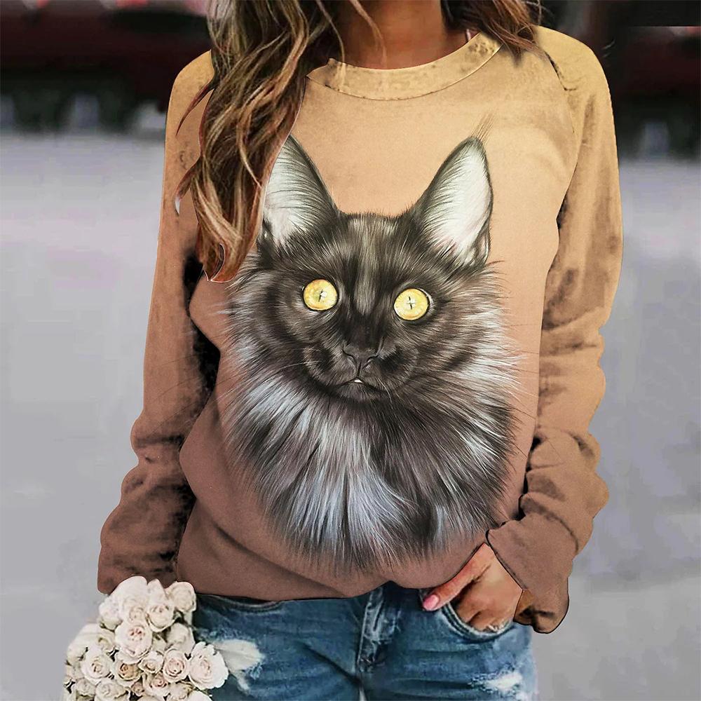 Puppy Print Women's Long Sleeve T-shirt Casual Cotton Street Clothing