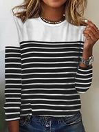 Women's Fashion Casual Striped Printed Loose O-Neck Long Sleeve Pullover T-Shirt