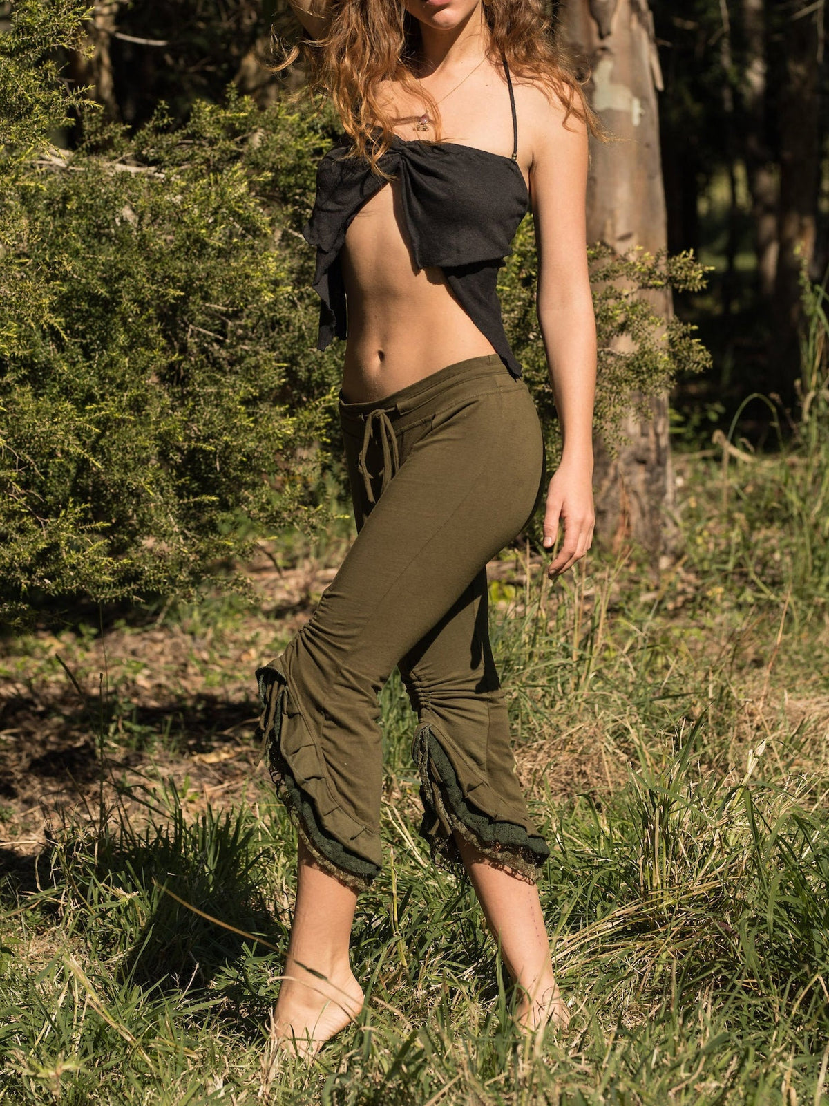 Capri Frilly Lace Leggings Burlesque Tights, Festival Clothing, Pirate Leggings, Boho Leggings