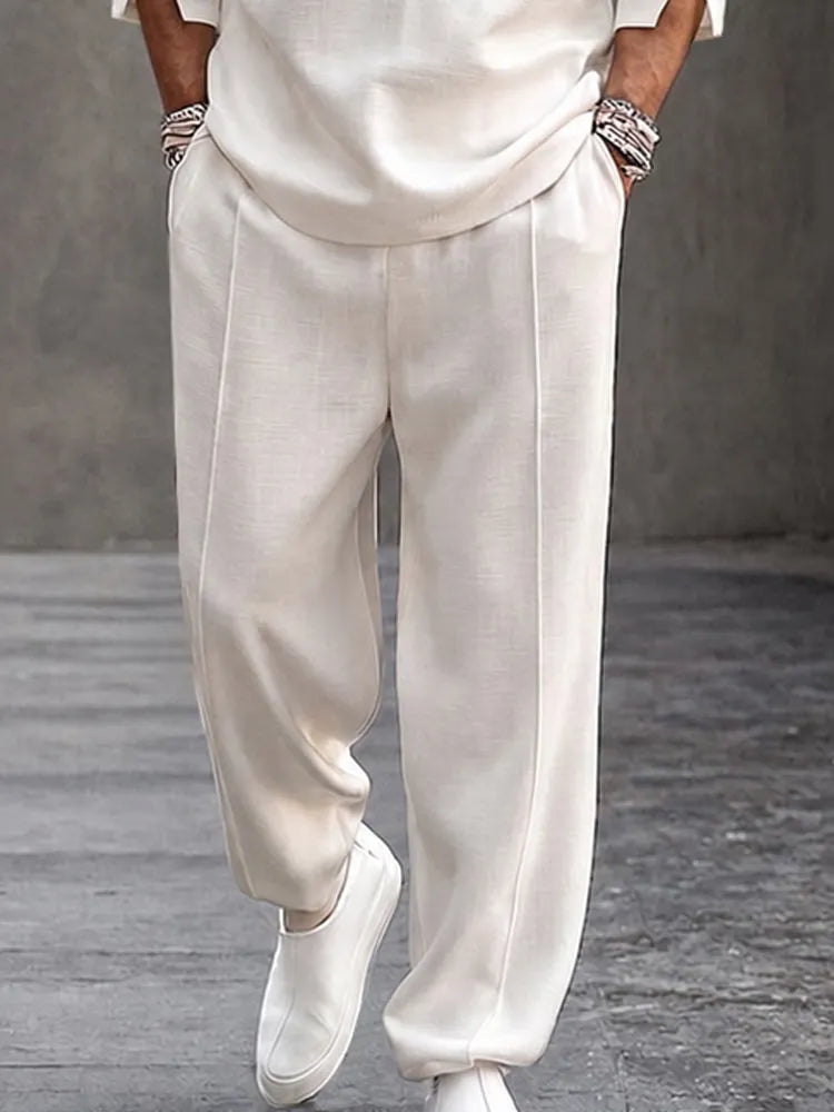 Minimalist Urban 100% Cotton V-Neck Top Pants Set