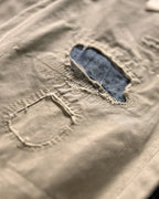 Vintage Khaki Distressed Patchwork Twill Loose Straight Leg Trousers