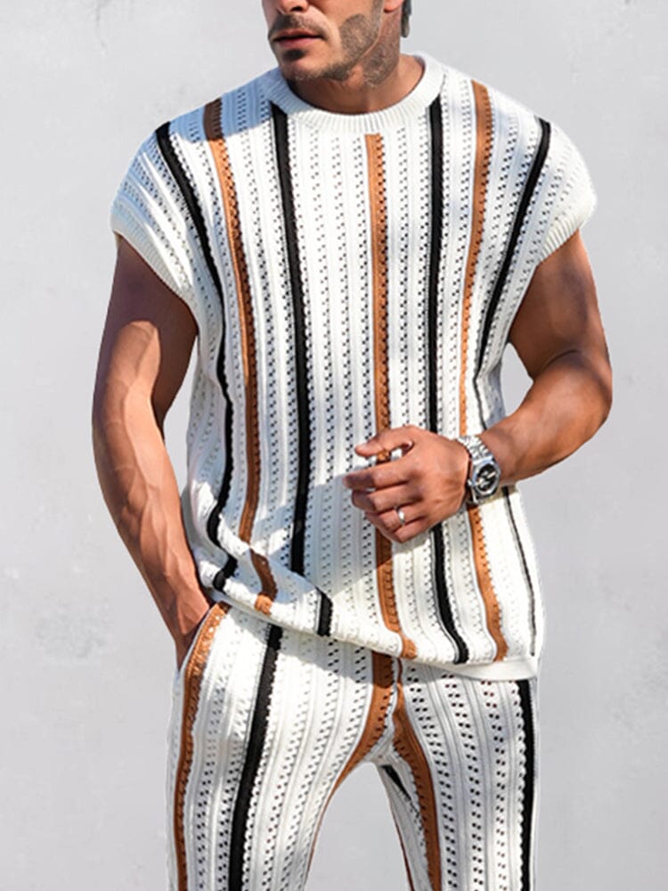 Trendy Stripes Openwork Knit Set