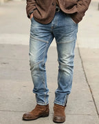 Vintage Panel Seam Biker Slim Tapered Zip©\Cuff Denim Pants