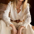 Women's Elegant  Lace Cotton And Linen Blouse