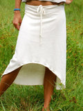 High-Low Midi Skirt with Drawstring Waist and Asymmetric Hem