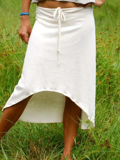 High-Low Midi Skirt with Drawstring Waist and Asymmetric Hem
