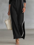 White-Trim Sweatshirt Maxi Dress