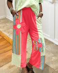 Floral Patch Color-blocked Pants
