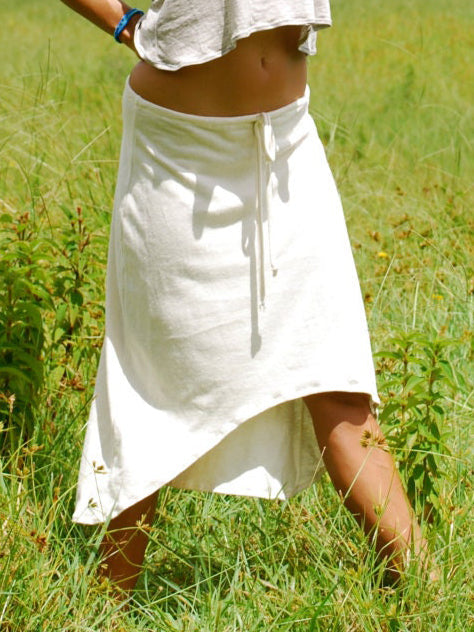 High-Low Midi Skirt with Drawstring Waist and Asymmetric Hem