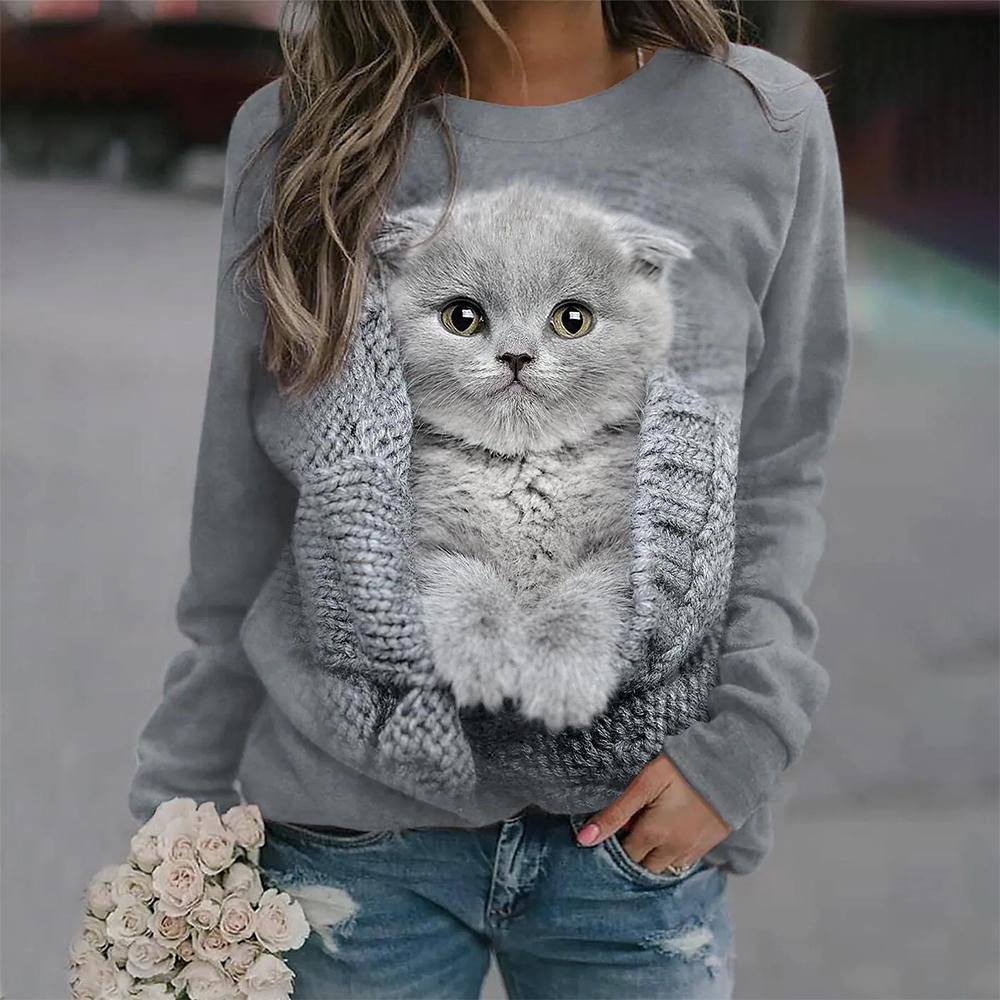 Puppy Print Women's Long Sleeve T-shirt Casual Cotton Street Clothing