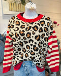 Leopard Stripe Crewneck Sweater