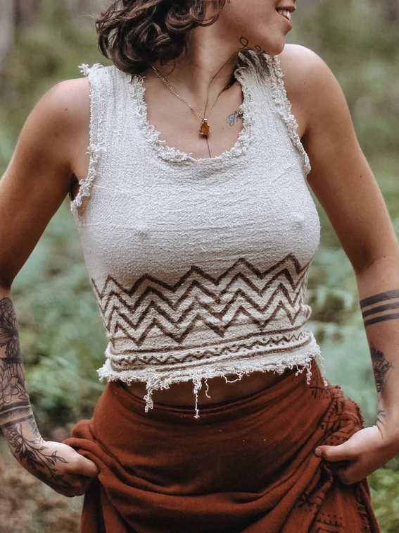 Cotton Tribal Crop Top ? Block Print Earth Top