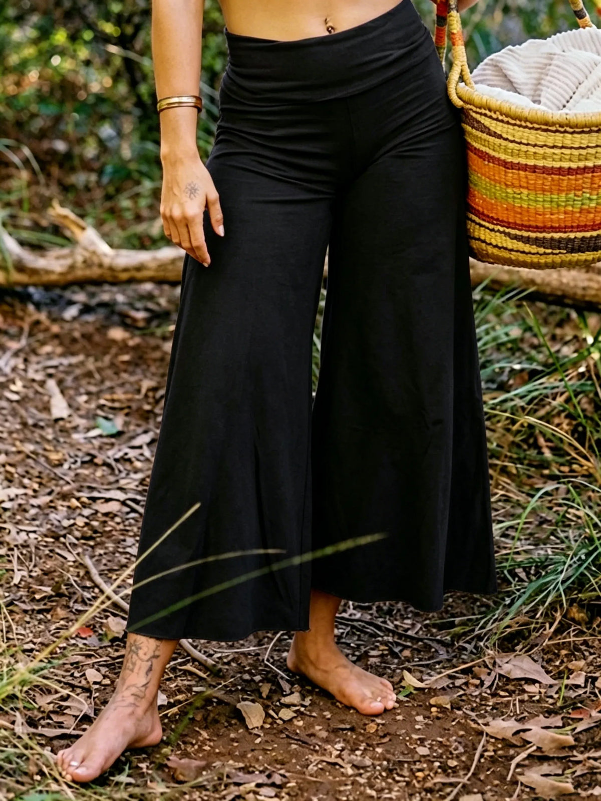 High-Waisted Draped Wide Leg Cropped Pants