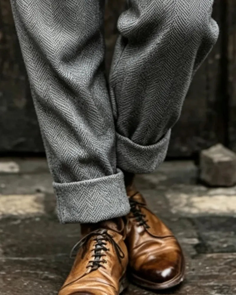 Vintage Light Gray Herringbone©\Tweed Trousers