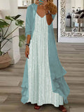 Nextmacys-Women Half Sleeve V-neck Graphic Printed Two-Piece Maxi Dress-Petite Size Available