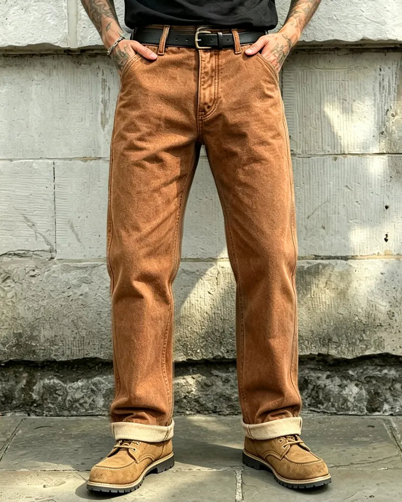 Vintage Brown Straight©\Leg Workwear Denim Trousers