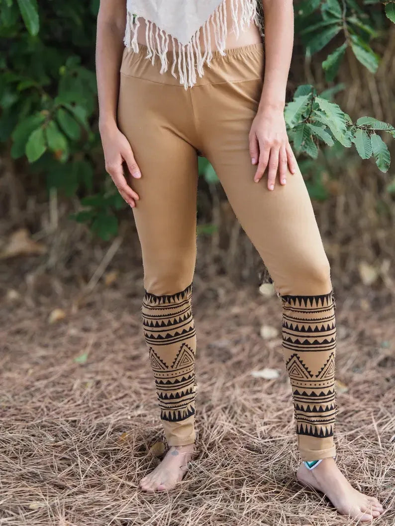 Cotton Tribal Print Leggings - Boho Yoga Pants