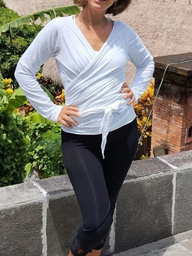 Cotton Slub Wrap Top, Ballet Inspired Tie around Top