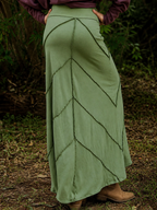 Twill Patchwork High-Waist Flared Maxi Skirt