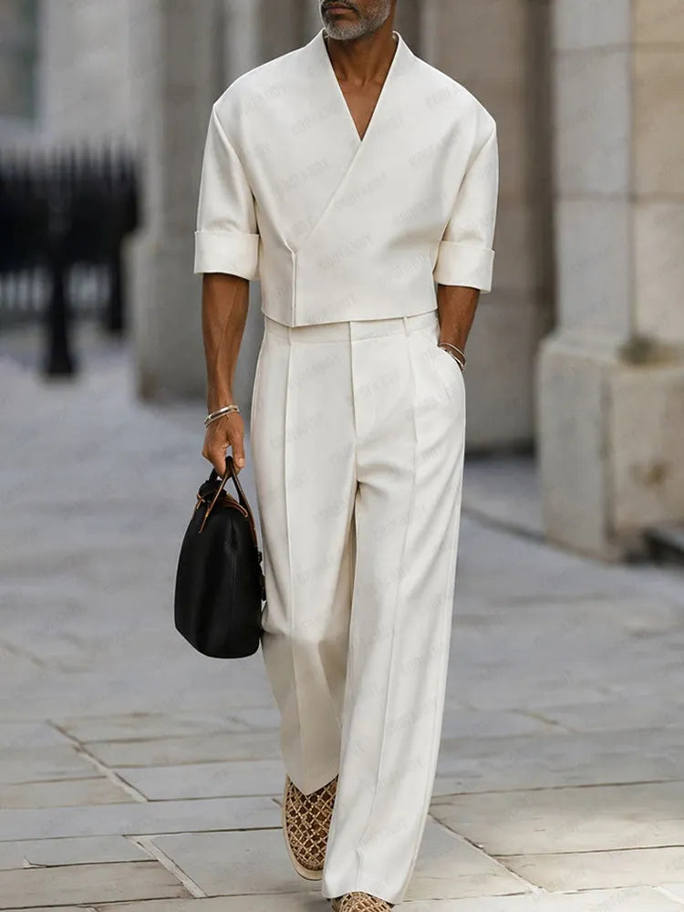 Modern Sleek Cropped Shirt and Pants Set