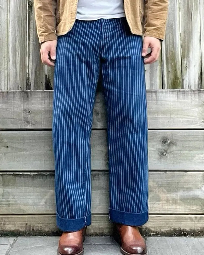 Vintage Railroad Stripe Straight Denim Pants