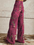 Women's Pink Skull Dance Print Casual Wide Leg Pants