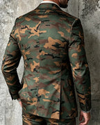 Men's Green Camouflage Print Single-breasted 2-piece Suit