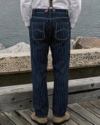 Vintage Indigo Striped Multi-pocket Cargo Pants