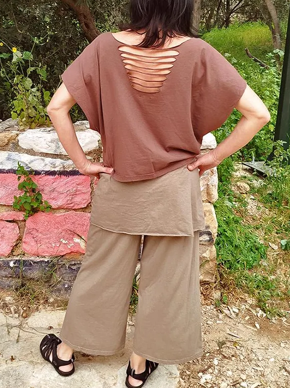 Hemp Skirted Pants, Wide Leg Pants, Gaucho Pants, Croped, Yoga Pants