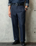 Vintage Navy Blue Check Pleated Wide©\Leg Trousers