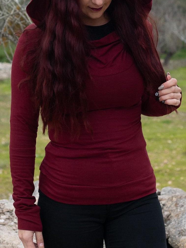 Long Sleeve Cowl Neck Hoodie: Bohemian Festival Top
