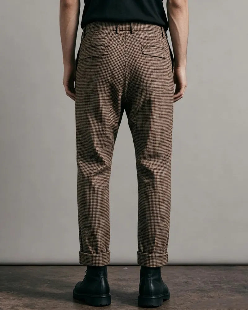 Vintage Houndstooth Check Pleated Trousers