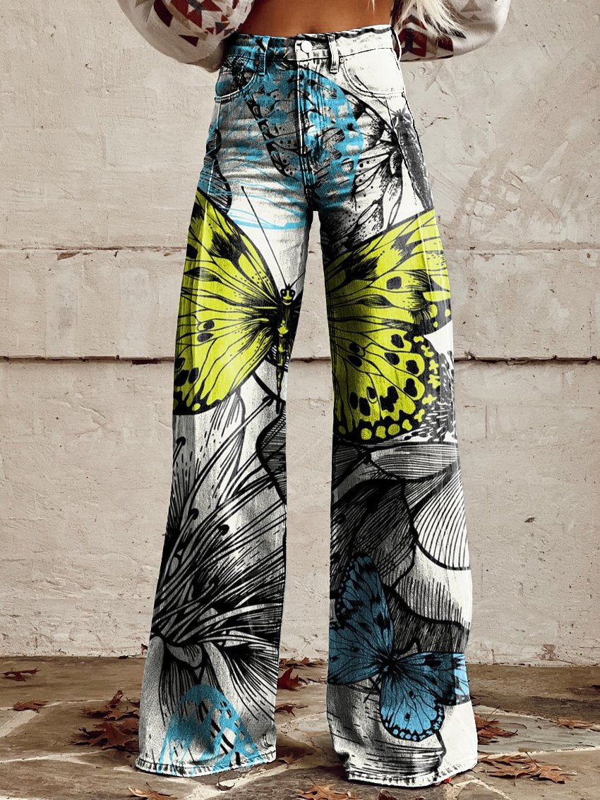 Colorful Beautiful Butterflies Women's Print Casual Wide Leg Pants