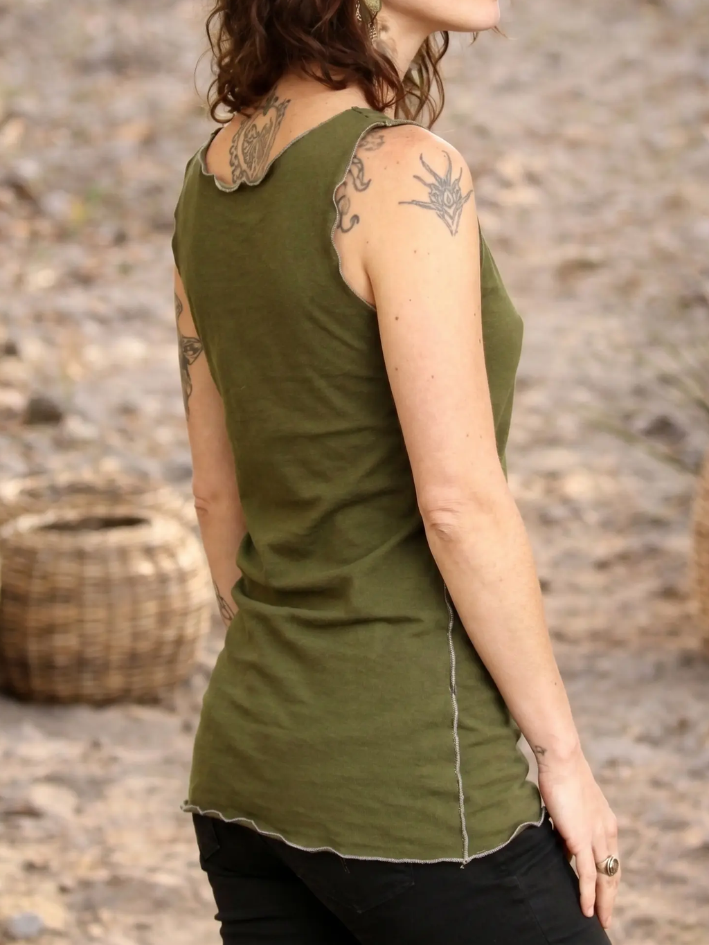 Color-Block Topstitch Ruffle Tank Top