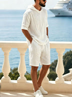 Washed Cotton Linen Hoodie 2-Piece Short