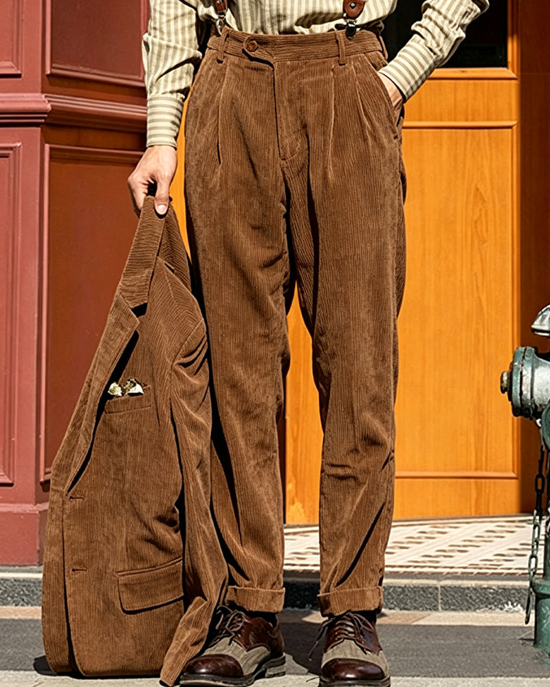 Vintage Brown Corduroy Tapered Casual Pants