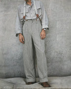 Vintage Black©\White Railroad©\Stripe High©\Waist Pleated Wide©\Leg Trousers