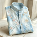 Men's Retro Sakura & Chrysanthemum Embroidered Oriental Style Casual Shirt