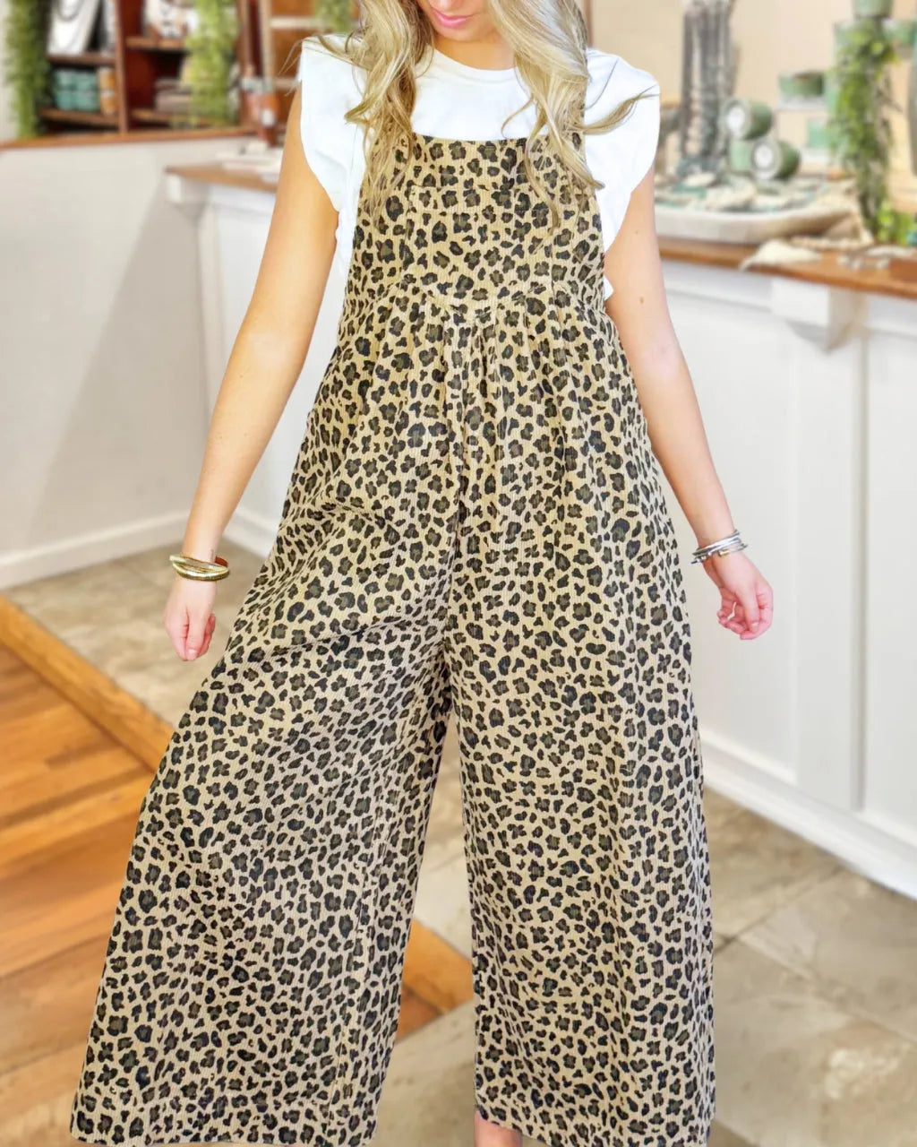 Leopard Print Vintage Washed Overalls