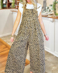 Leopard Print Vintage Washed Overalls