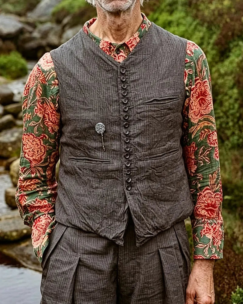 Vintage Charcoal©\Gray Pinstripe Multi©\Button Vest