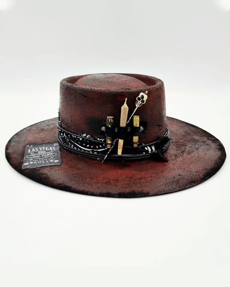 Vintage Hand©\Distressed Ornament©\Adorned Wide©\Brim Western Fedora Hat