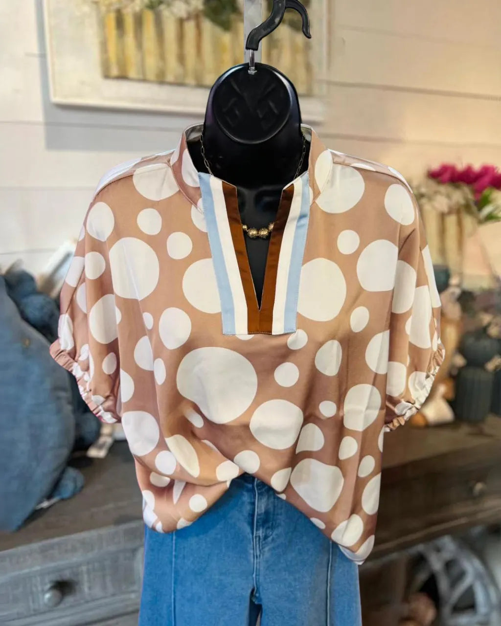 Playful Mixed Spot Satin Blouse