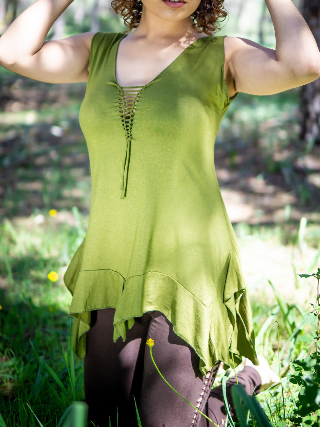 Pixie Pointy Top ¨C Boho Fairy Lace Up Top with Pointed Hem