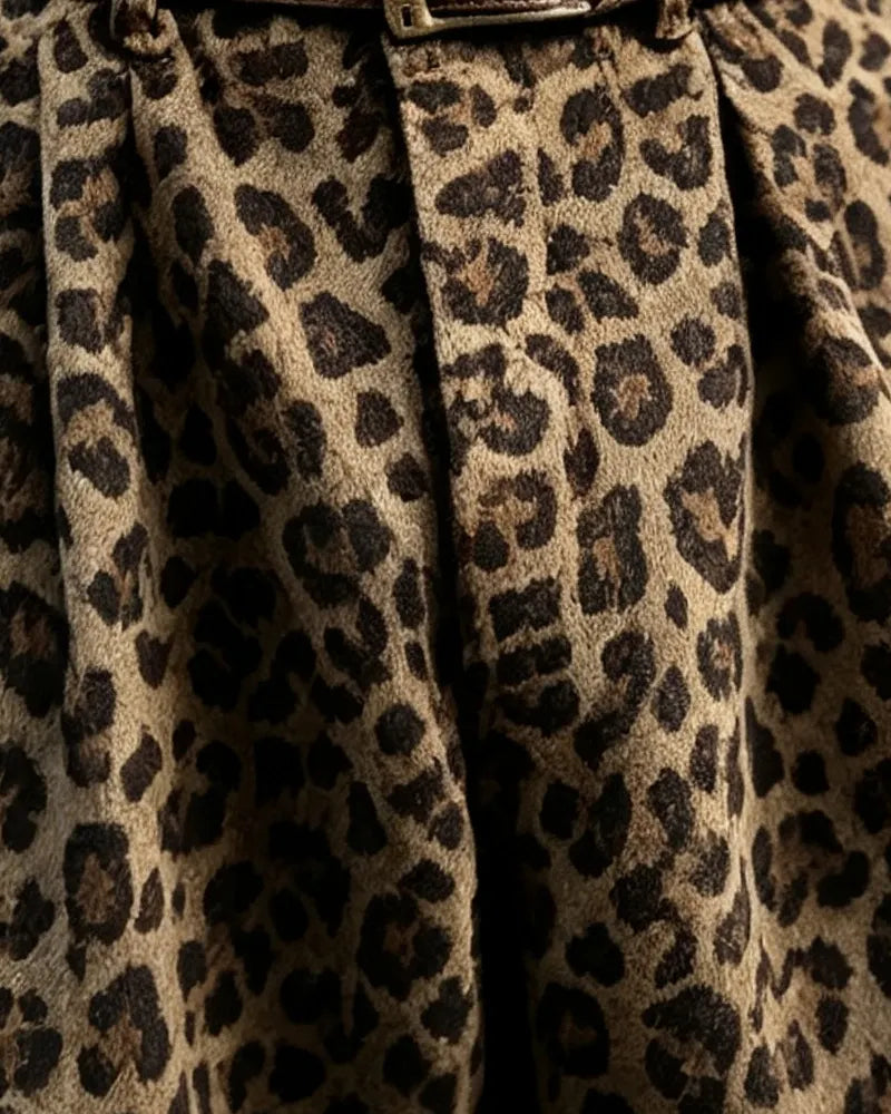 Vintage Leopard Print Pleated Balloon Trousers