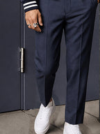 Casual Contrast Stripe Cropped Blazer Suit Set