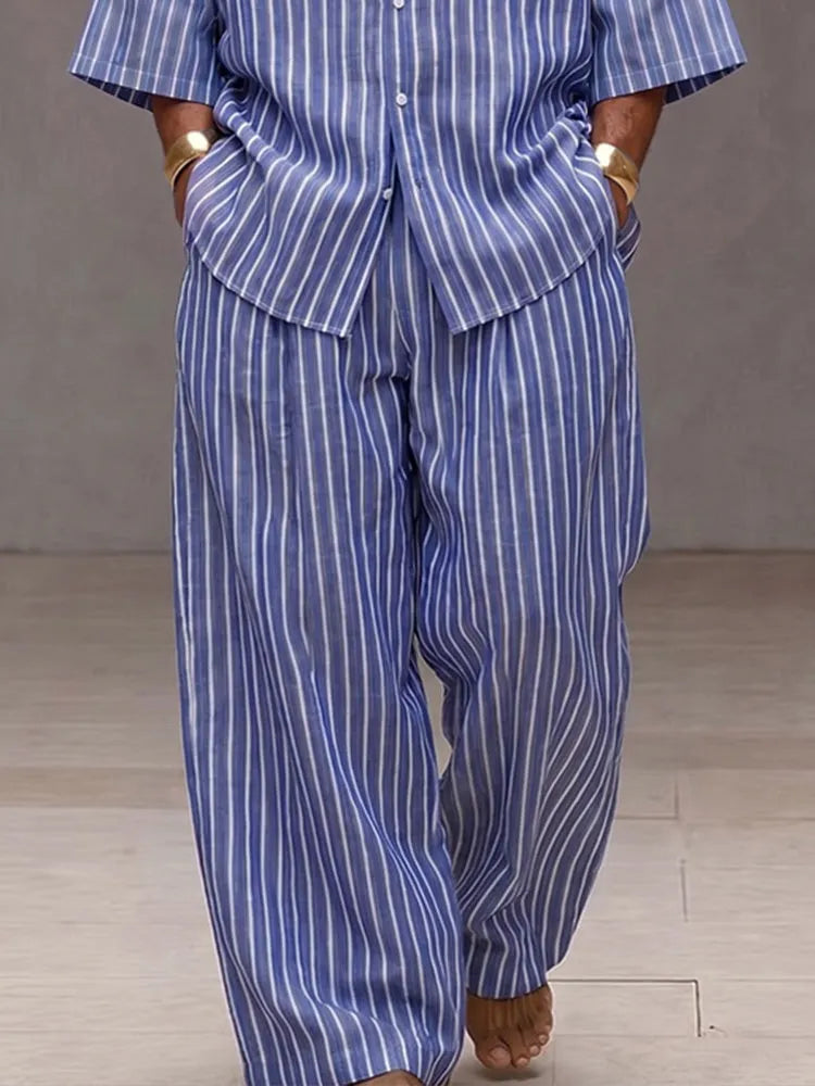 Chic Loose Fit Vertical Stripe Matching Set