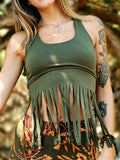 Handmade Boho Bustier Top ¨C Stretch Bamboo Lycra Fringe Top for Festivals, Yoga & Summer Wear